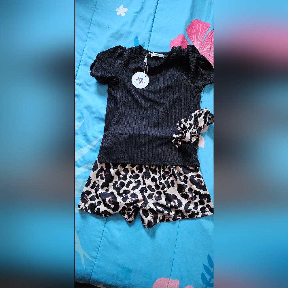 Kids Black and Leopard Print Top